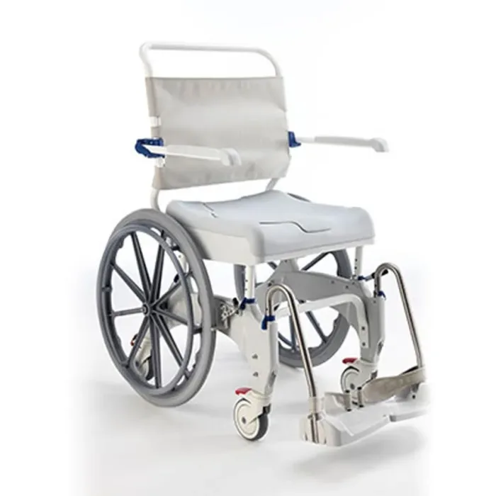 Aquatec Ocean Ergo Self Propel Shower Commode with Collection Pan, Lid, and Pan Support Guide Rail